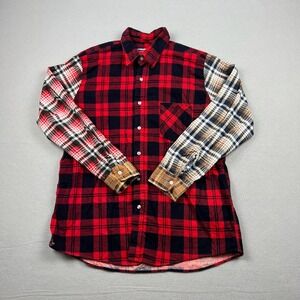 Vintage American Edition Mens L Four Pattern Plaid Mismatched Sleeve Flannel USA